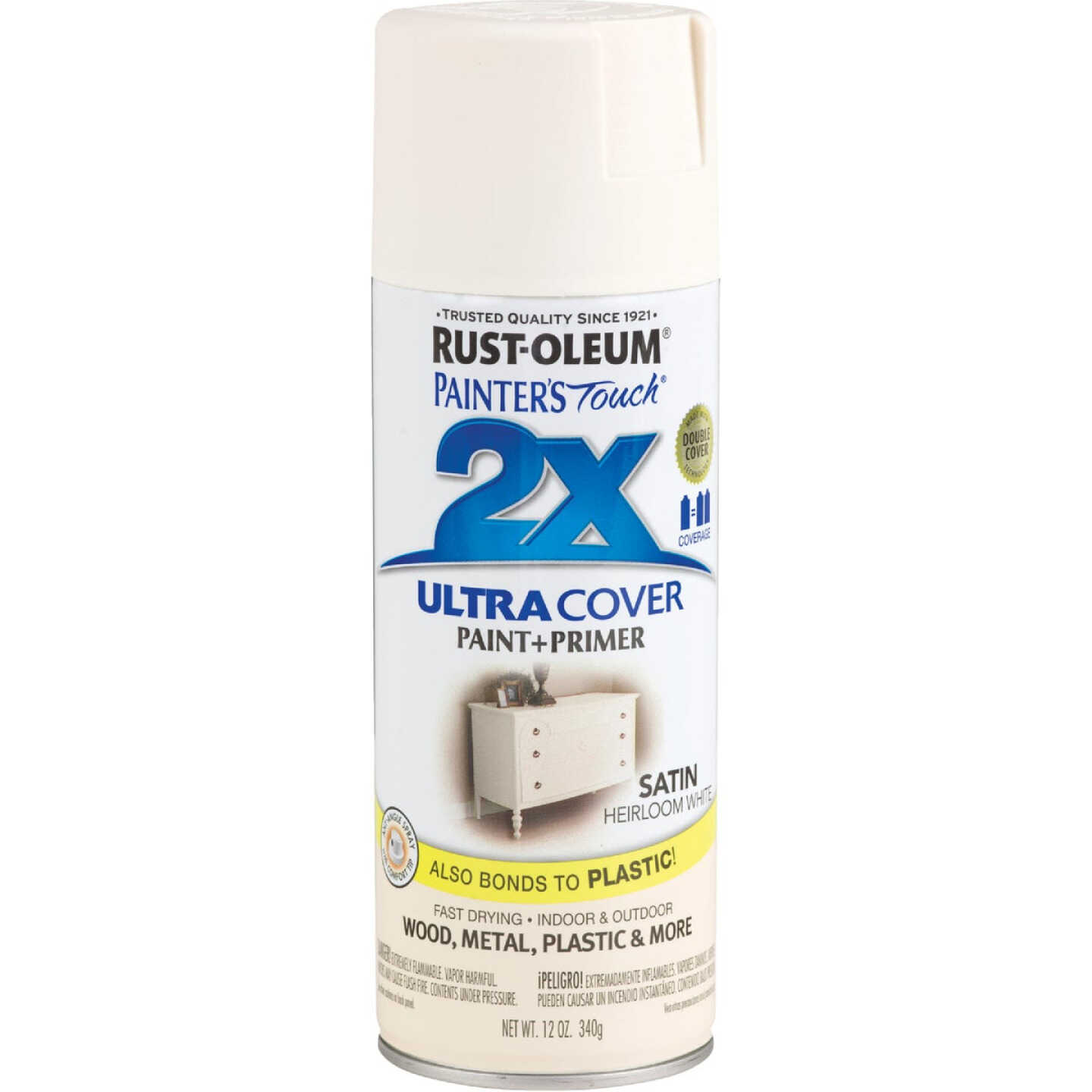 Buy π Rust-Oleum Painter's Touch 2X Ultra Cover 12 Oz. Satin Paint + Primer Spray Paint, Heirloom White 𧨠4 Buy π Rust-Oleum Painter's Touch 2X Ultra Cover 12 Oz. Satin Paint + Primer Spray Paint, Heirloom White 𧨠- Image 2